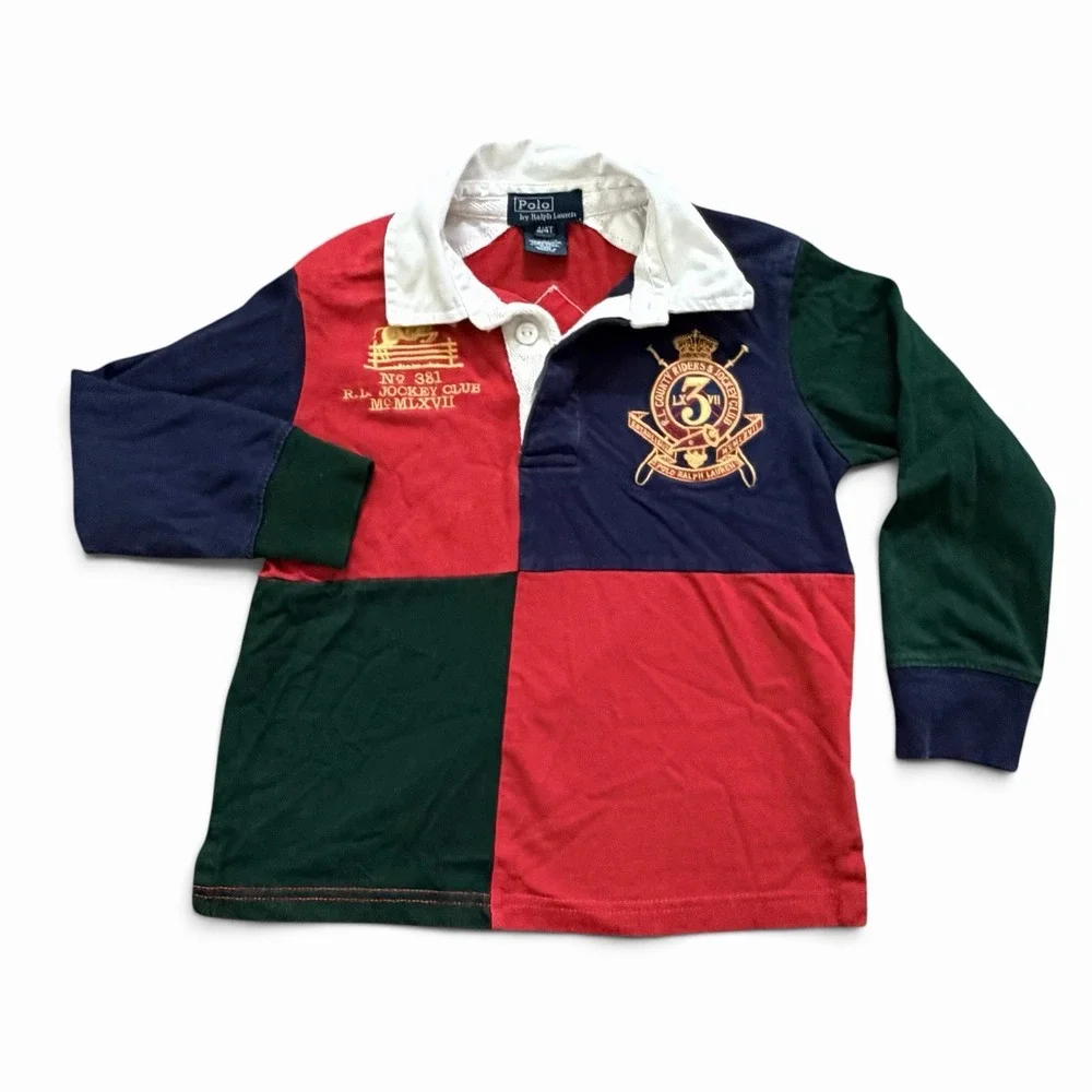 VTG Polo Ralph Lauren Boy's Size 4 Colorblock Rugby Jockey Club Embroidered 90s